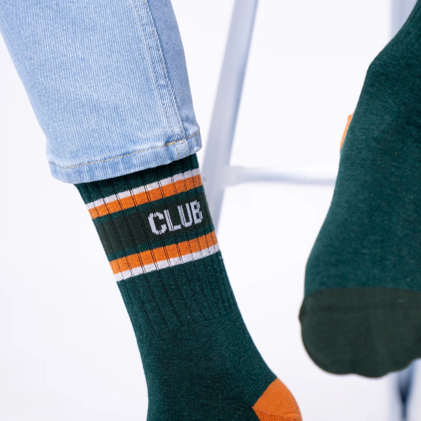 Billybelt - Chaussettes en coton peigné rétro - Vert, rayé orange et blanc