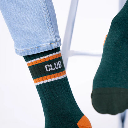 Billybelt - Chaussettes en coton peigné rétro - Vert, rayé orange et blanc