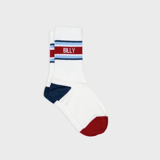 Billybelt - Chaussettes en coton peigné rétro - Blanc, rayé rouge et bleu