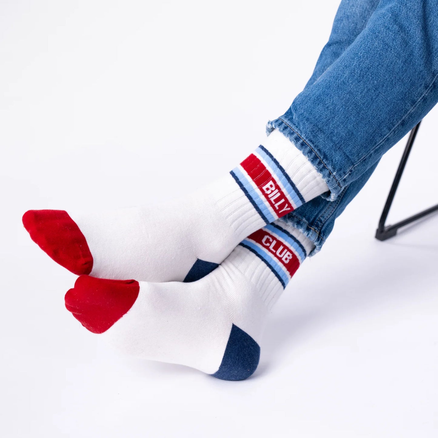 Billybelt - Chaussettes en coton peigné rétro - Blanc, rayé rouge et bleu