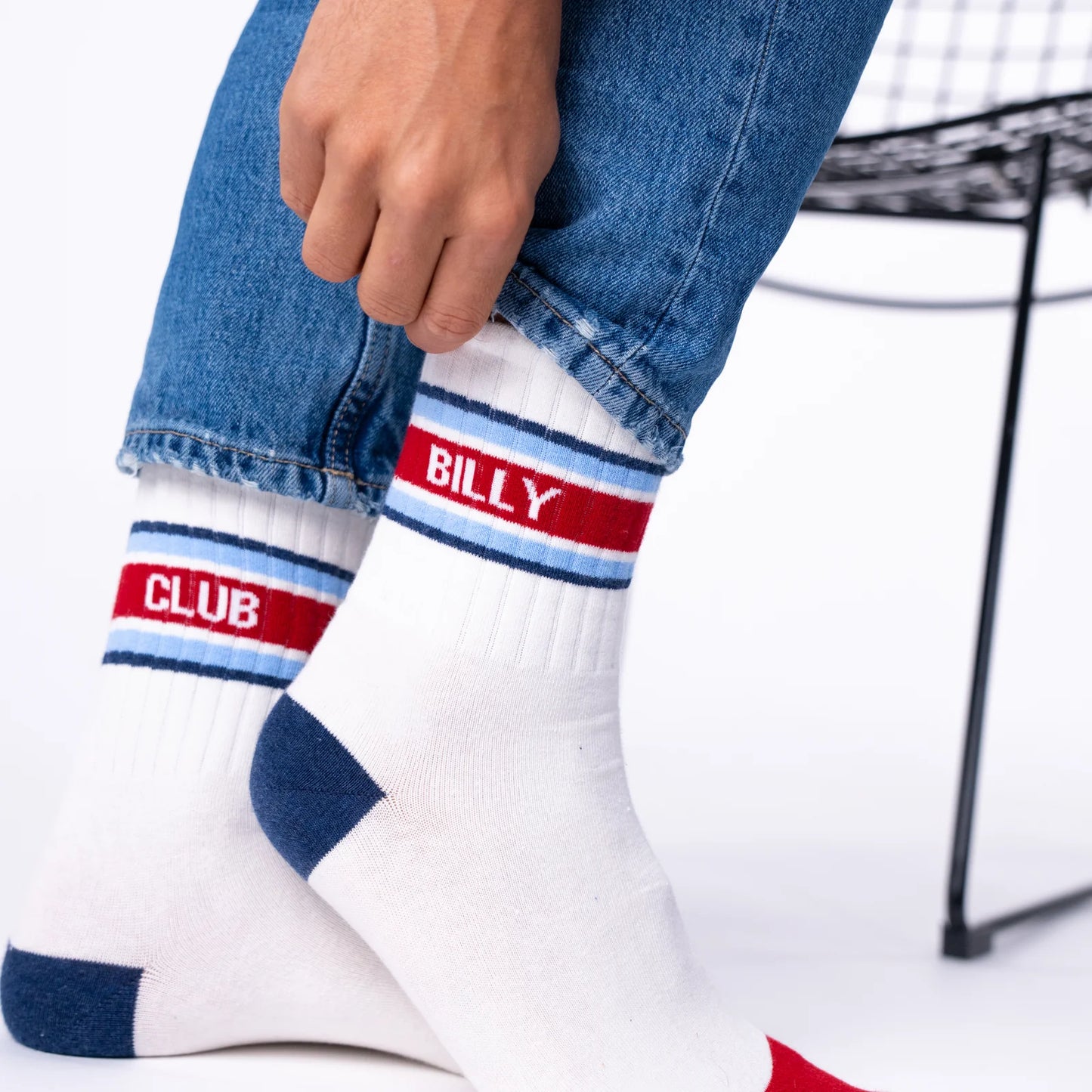 Billybelt - Chaussettes en coton peigné rétro - Blanc, rayé rouge et bleu