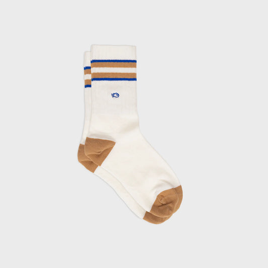 Billybelt - Chaussettes en coton peigné rétro - Blanc, rayé bleu et camel