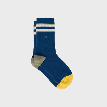Billybelt - Chaussettes rayées en coton peigné rétro - Bleu, vert et ivoire