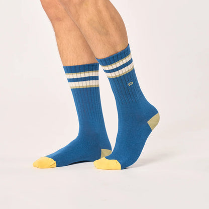 Billybelt - Chaussettes rayées en coton peigné rétro - Bleu, vert et ivoire