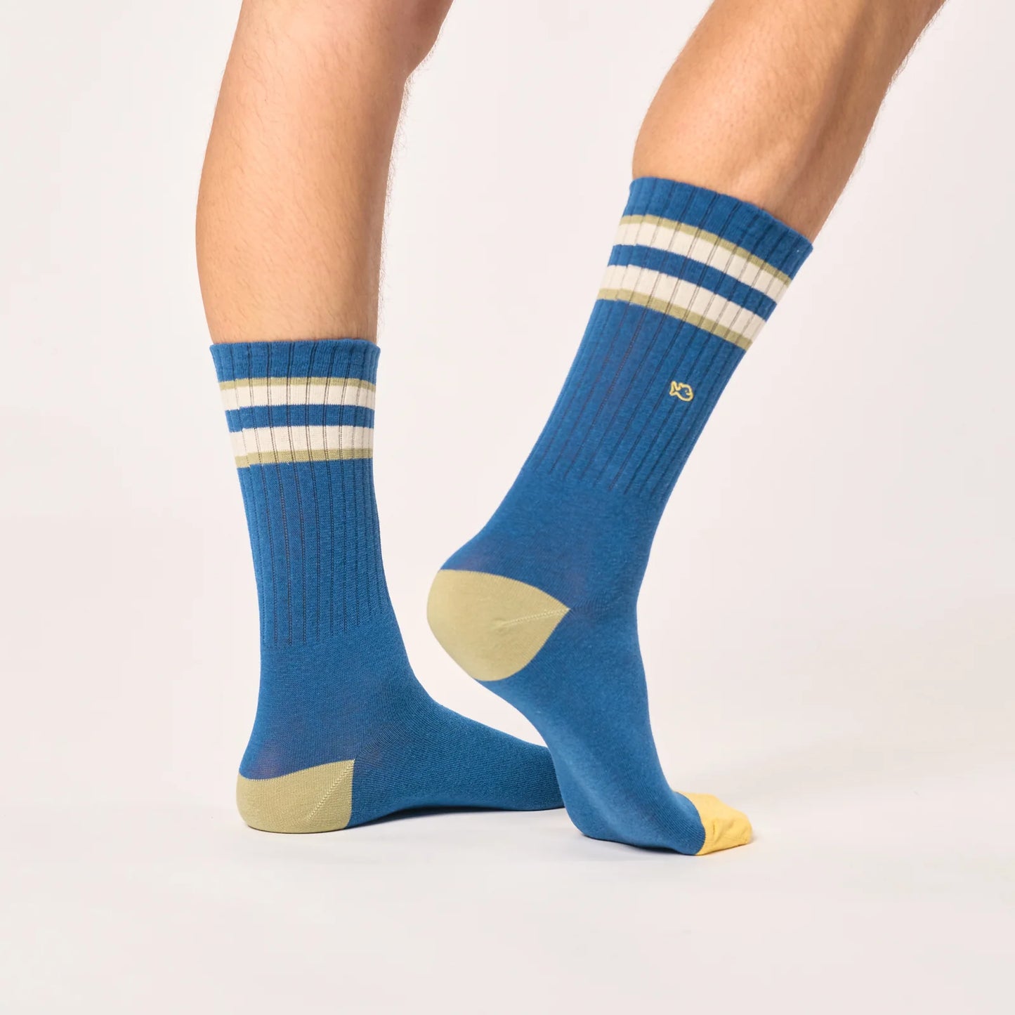 Billybelt - Chaussettes rayées en coton peigné rétro - Bleu, vert et ivoire