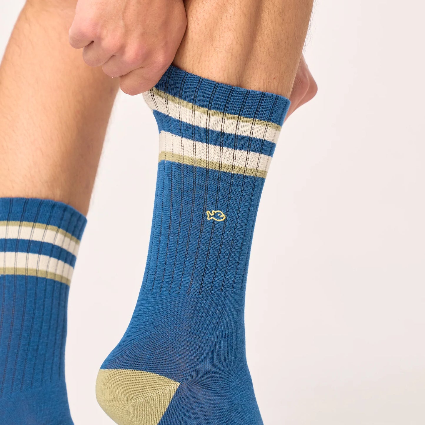 Billybelt - Chaussettes rayées en coton peigné rétro - Bleu, vert et ivoire