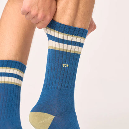 Billybelt - Chaussettes rayées en coton peigné rétro - Bleu, vert et ivoire