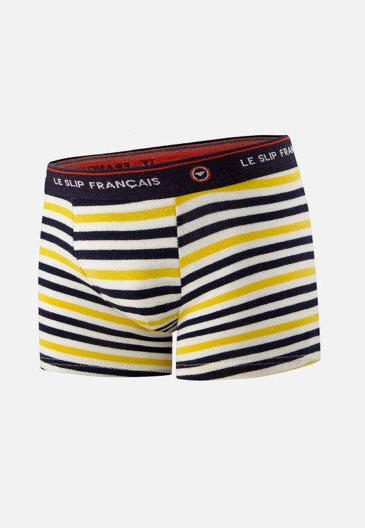 Le Slip Français - Boxer enfant en coton Petit Joseph rayé - Bleu marine & jaune