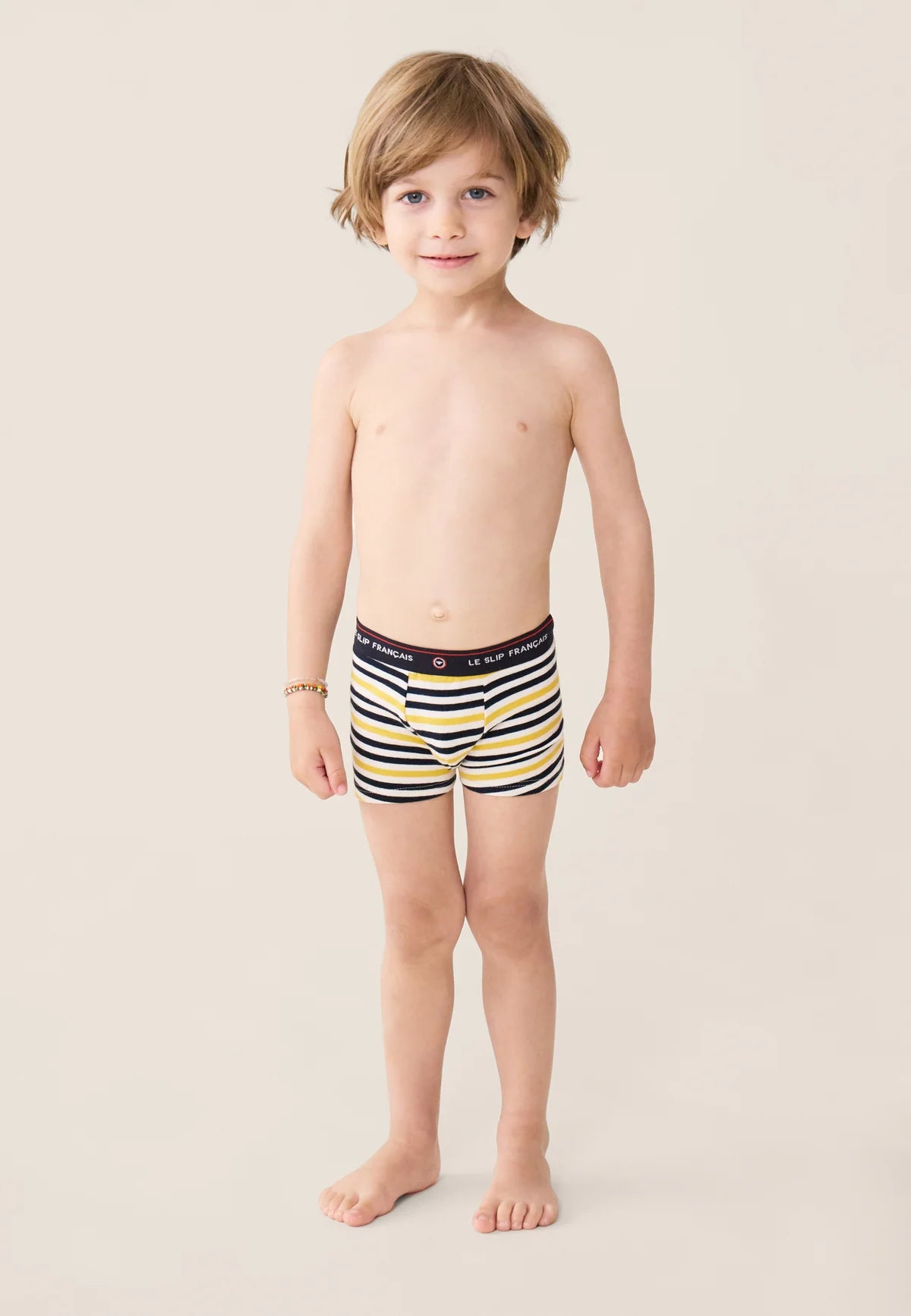 Le Slip Français - Boxer enfant en coton Petit Joseph rayé - Bleu marine & jaune