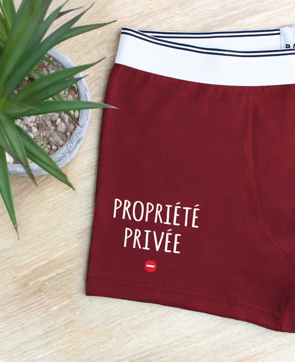Monsieur T-Shirt - Boxer "Proprieté privée" - Rouge bordeaux