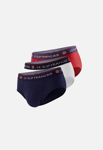 Le Slip Français - Trio de slips en coton Intrépide - Bleu marine blanc et rouge