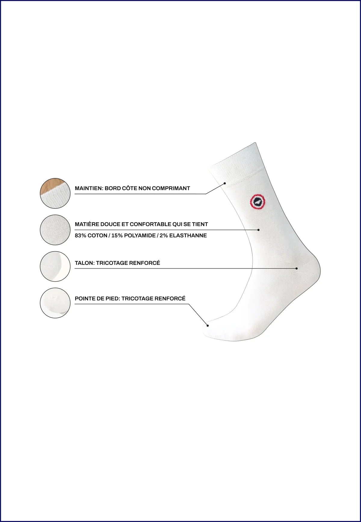 Le Slip Français - Chaussettes mi-hautes rayées Robuste - Bleu marine et rouge