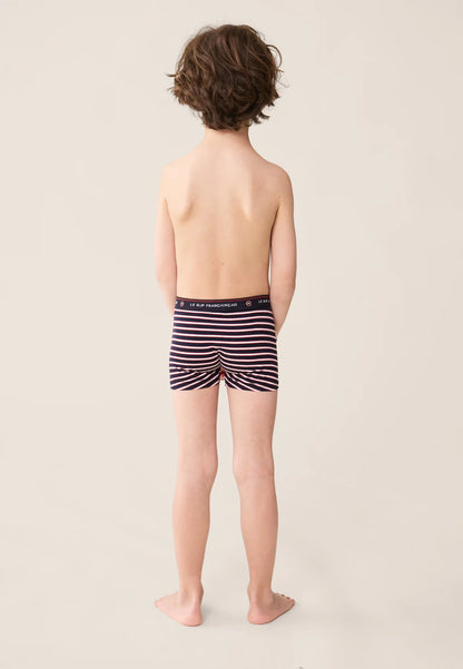 Le Slip Français - Boxer enfant en coton Petit Joseph rayé - Bleu marine rouge et blanc