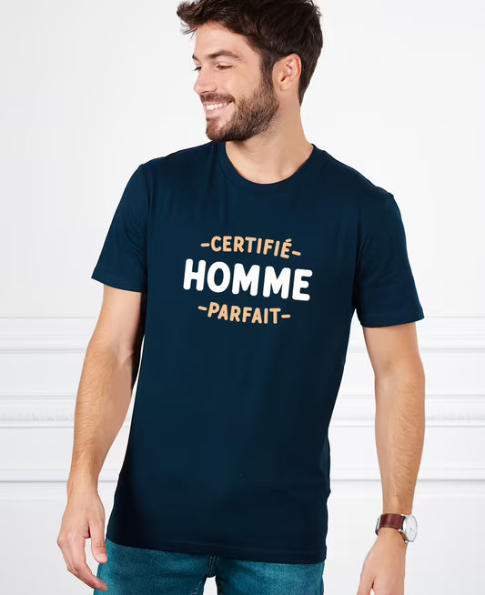 Monsieur T-Shirt - T-shirt "Certifié homme parfait" - Bleu