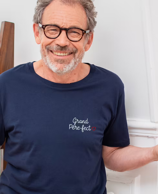 Monsieur T-Shirt - T-shirt "Grand pere-fect brodé" - Bleu
